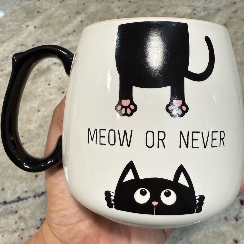 Black/White/Pink Cat Mug - Meow or Never